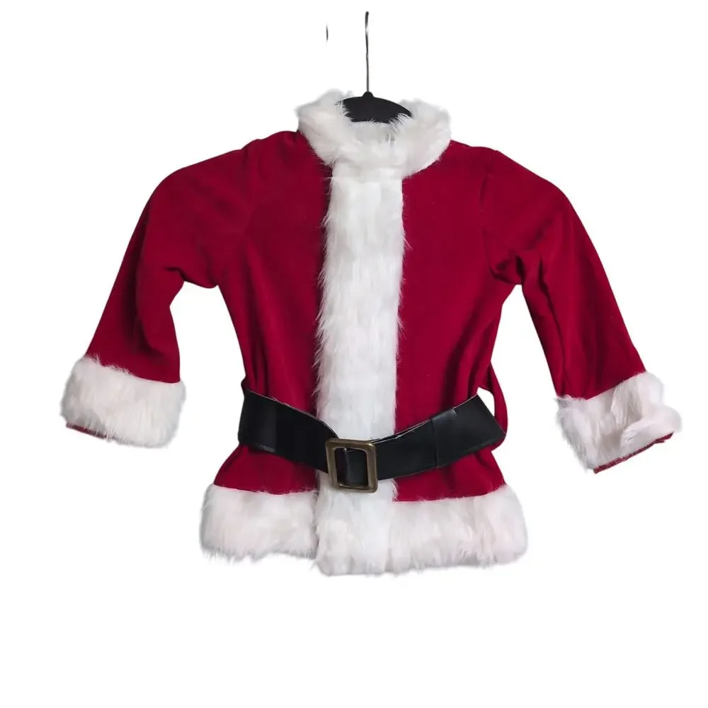 Child's Santa Outfit Top Belt Bag Booties Hat Glove Bell Wig Beard XS